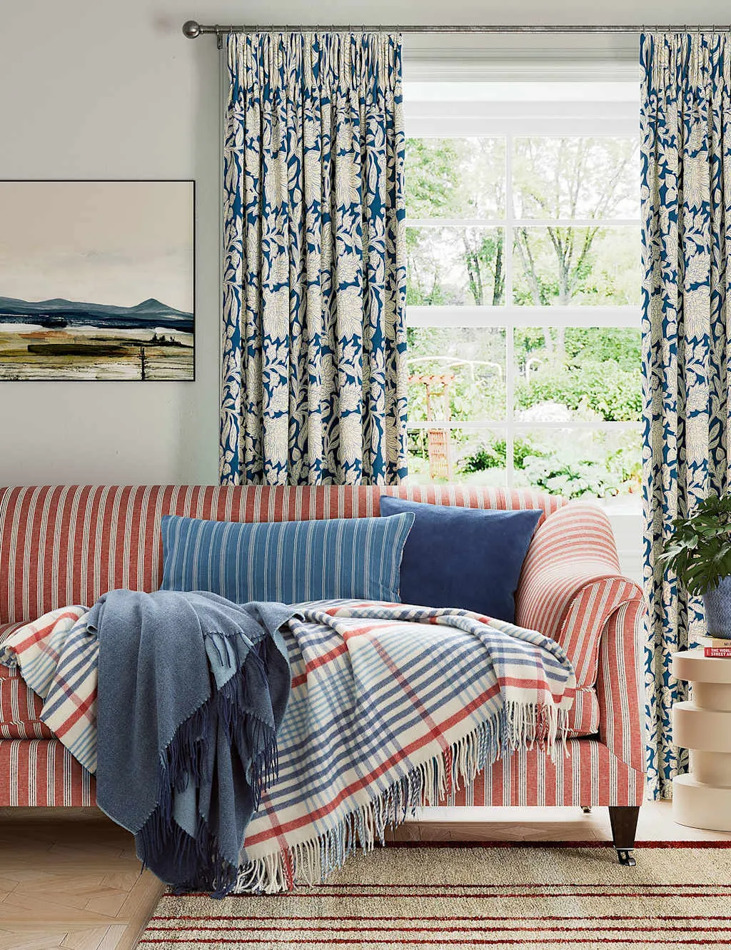 LAND & SHORE Wool Blend Checked Throw Blue Mix