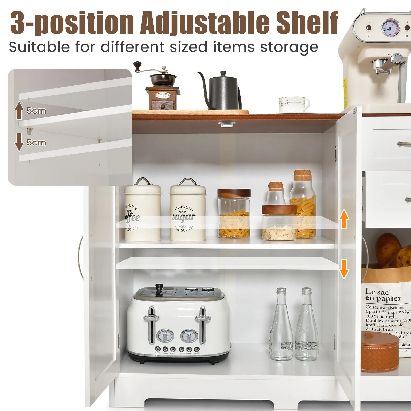 Costway Buffet Cabinet Kitchen Modern Storage Cabinet with Adjustable Shelf 5