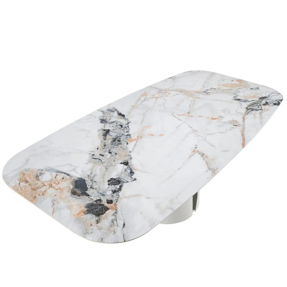 Angel Cerda Oval Porcelain Marble Dining Table, White Steel Legs 6