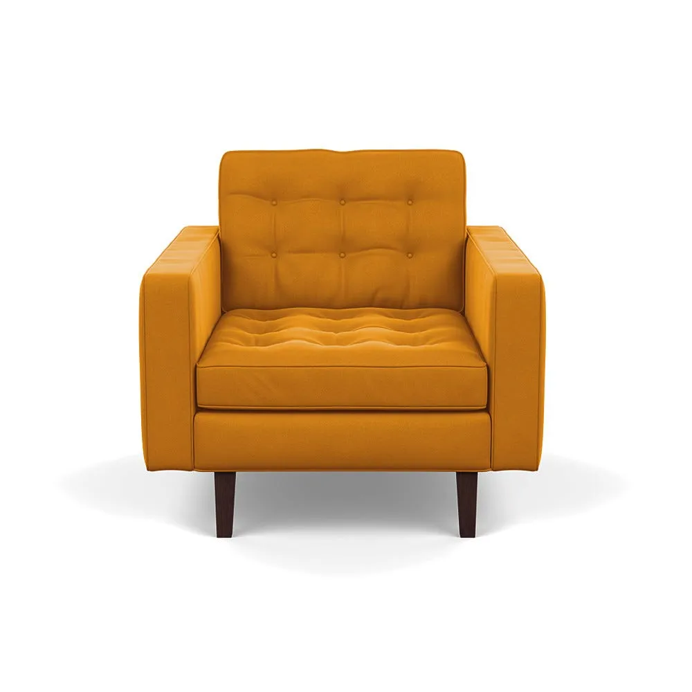 Heal's Hepburn Armchair Nobilis Velvet Mustard Wenge Feet