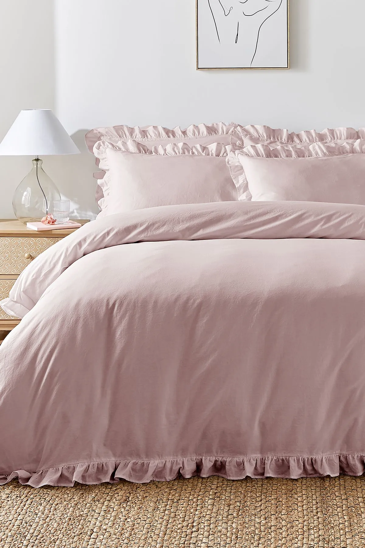 Appletree 'Cassia Frill' 100% Cotton Relaxed Look Duvet Cover Set in Lavender 1