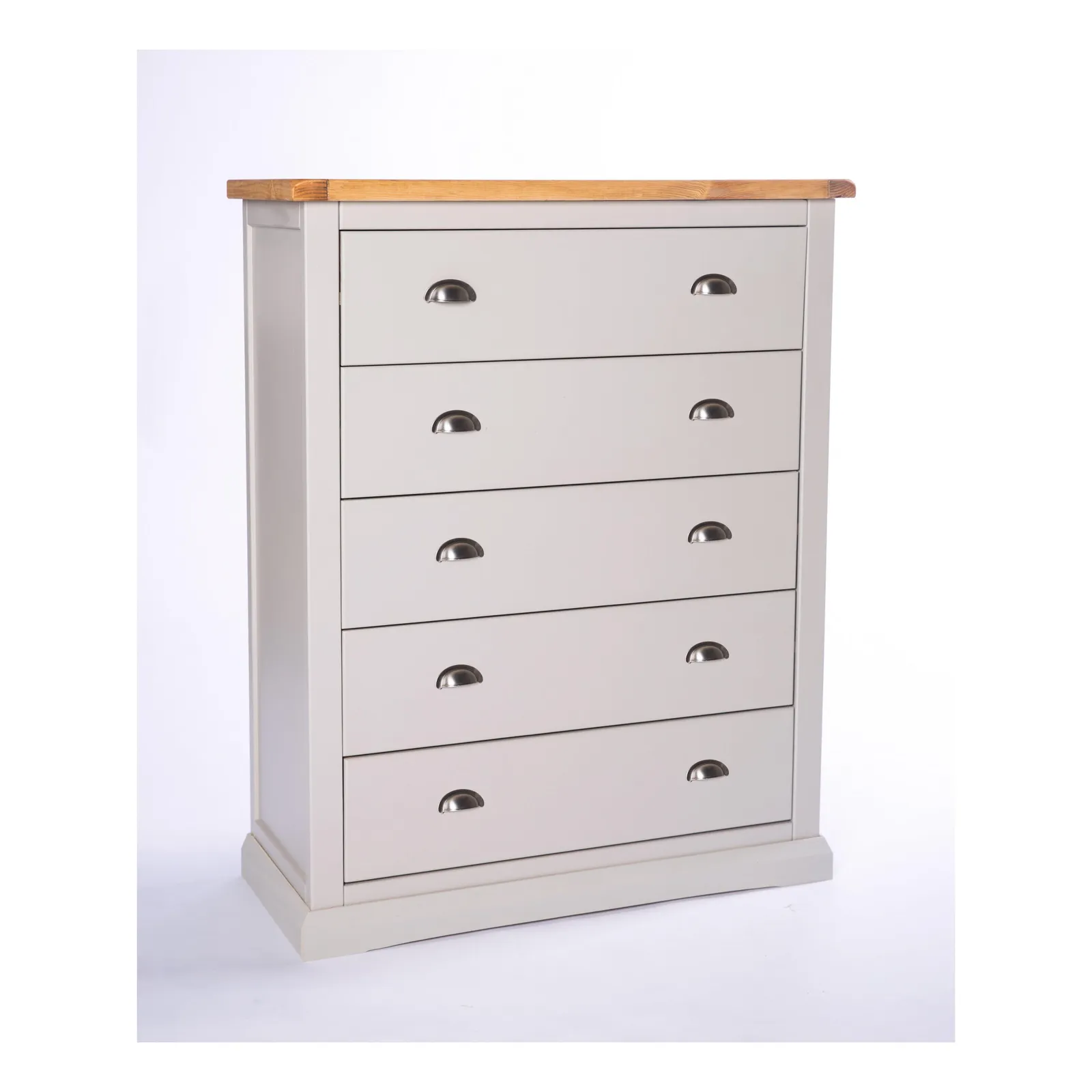 Cabinet Bits Loreo 5 Drawer Chest of Drawers Chrome Cup Handle in Light Grey 2
