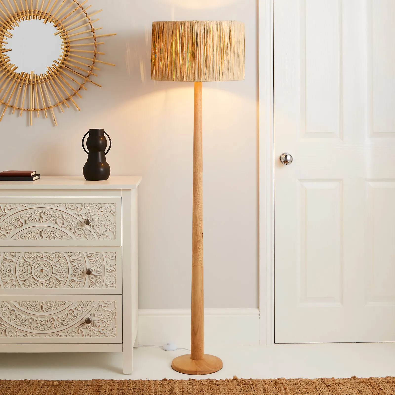 Ruolan Raffia Floor Lamp Brown