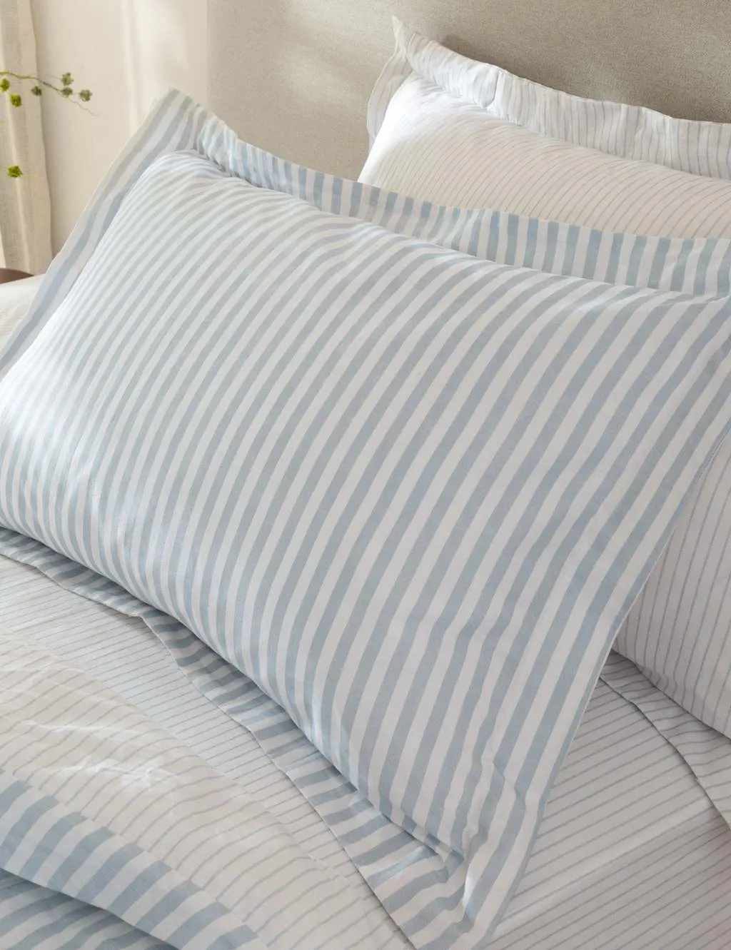 YARD 2 Pack Pure Cotton Hebden Stripe Pillowcases Light Blue Mix