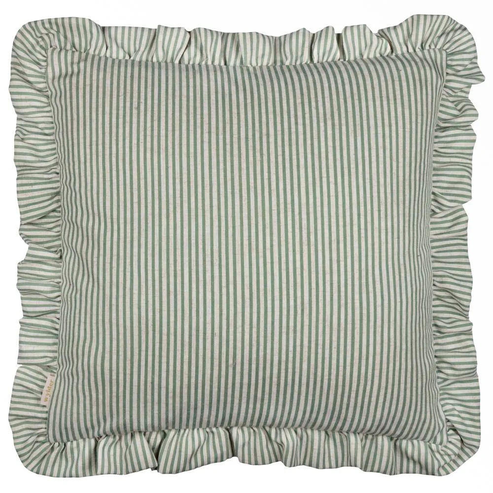 Wylder Martha Embroidered Ruffle Cushion in Pale Green 3