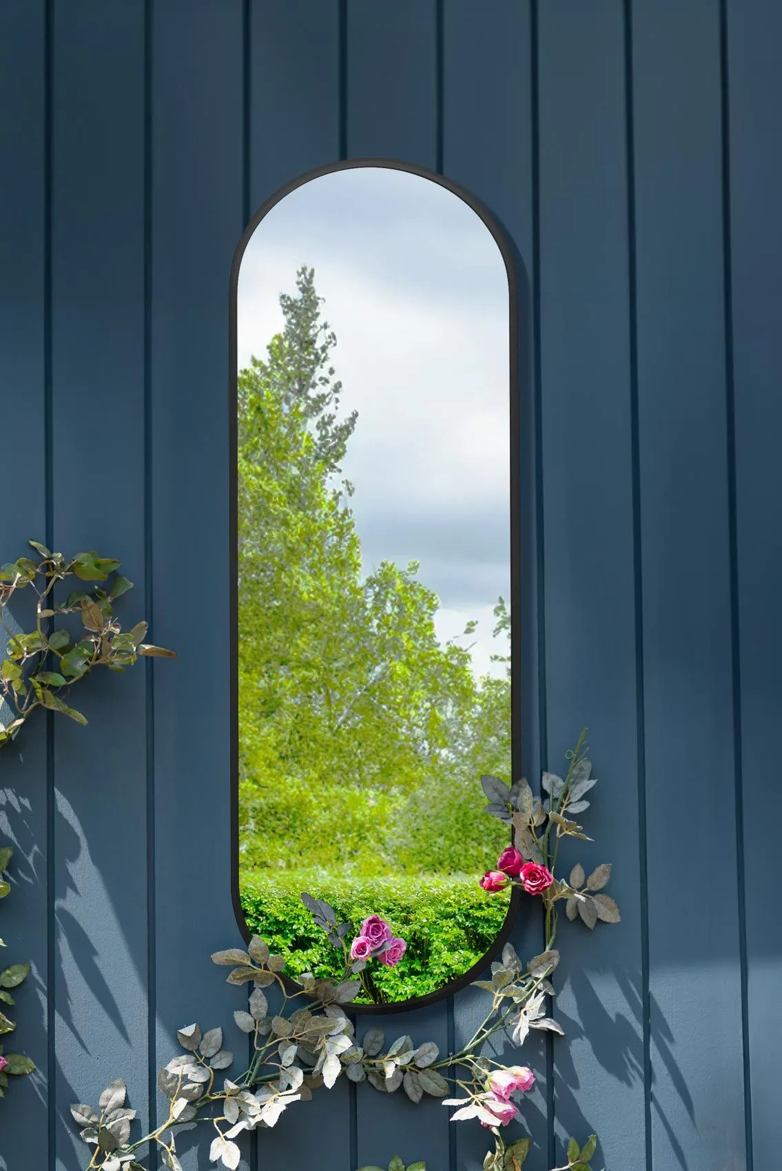 MirrorOutlet Black Metal Framed Double Arched Garden Wall Mirror (180 X 60CM)