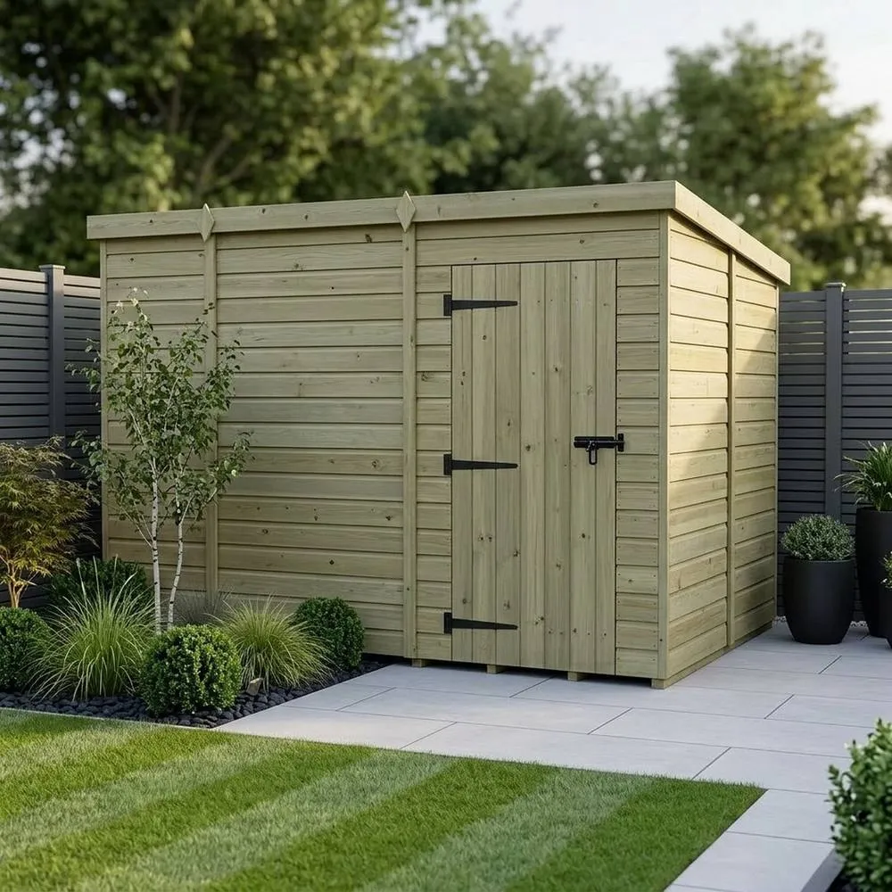 Buttercup Farm 10ft x 10ft Pent Garden Shed Single Door No Windows - Timber in Brown 2