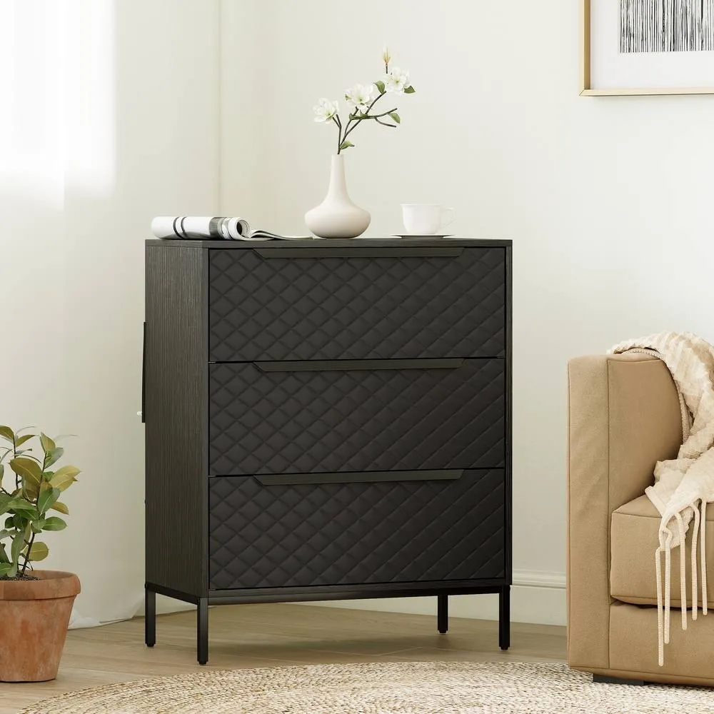 HOMCOM Chest of Drawers, 3 Fabric Drawer Dresser, Aluminium Handles in Black
