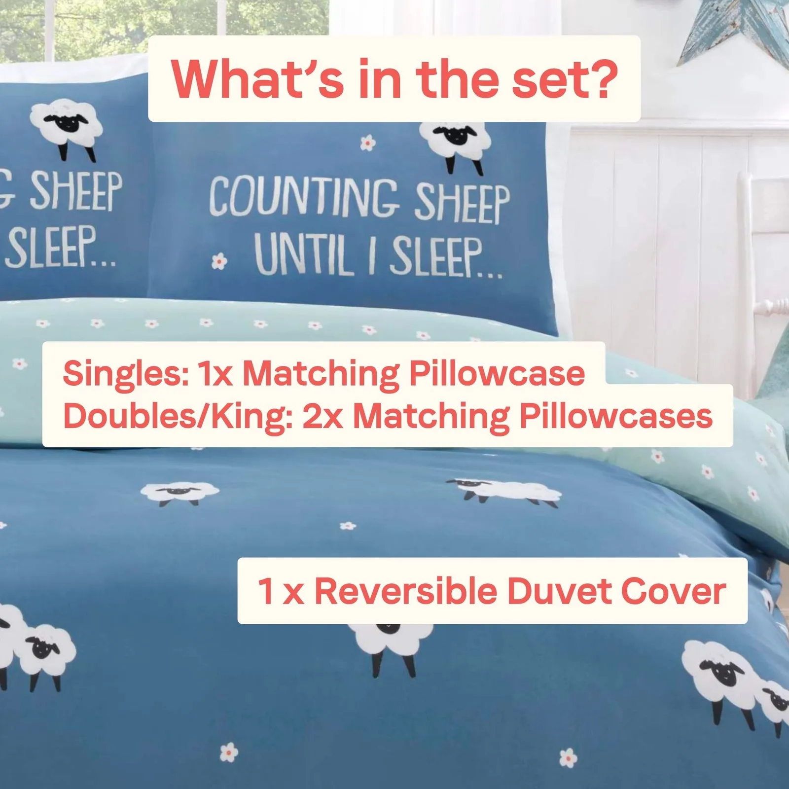Rapport Home Counting Sheep Microfibre Duvet Cover Set Cover with Pillowcase in Blue 4