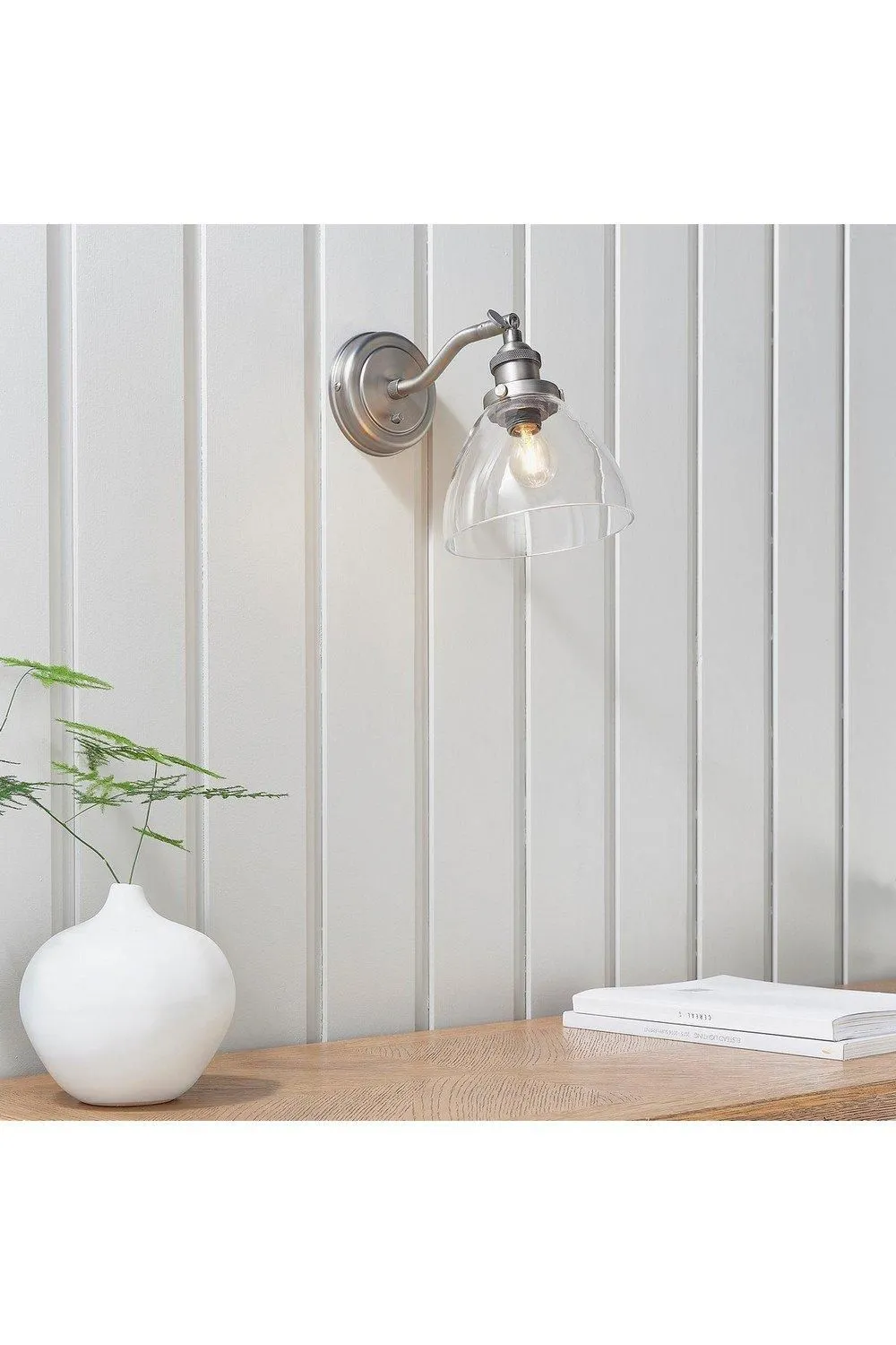 Netlighting Hansen Dome Wall Lamp Brushed Silver Paint Clear Glass 3