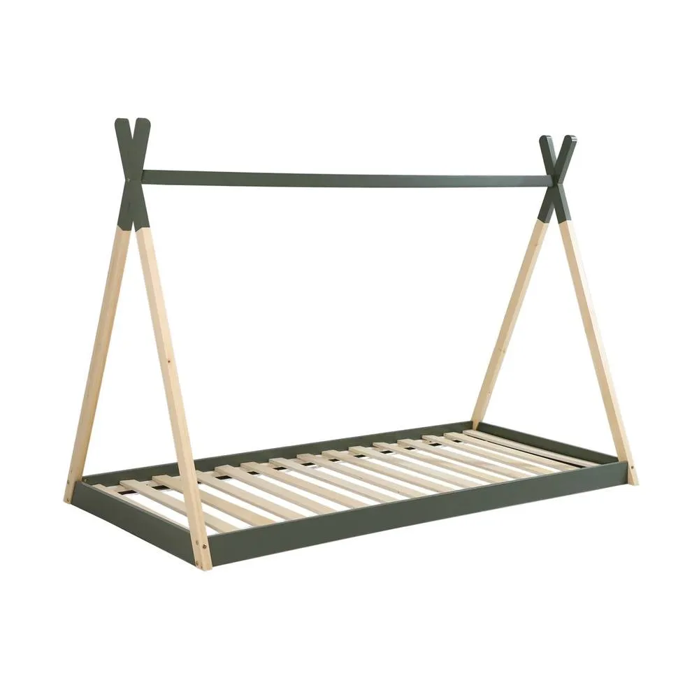 sweeek Kid's teepee bed 90 x 190cm natural pine slatted base included in Green 2