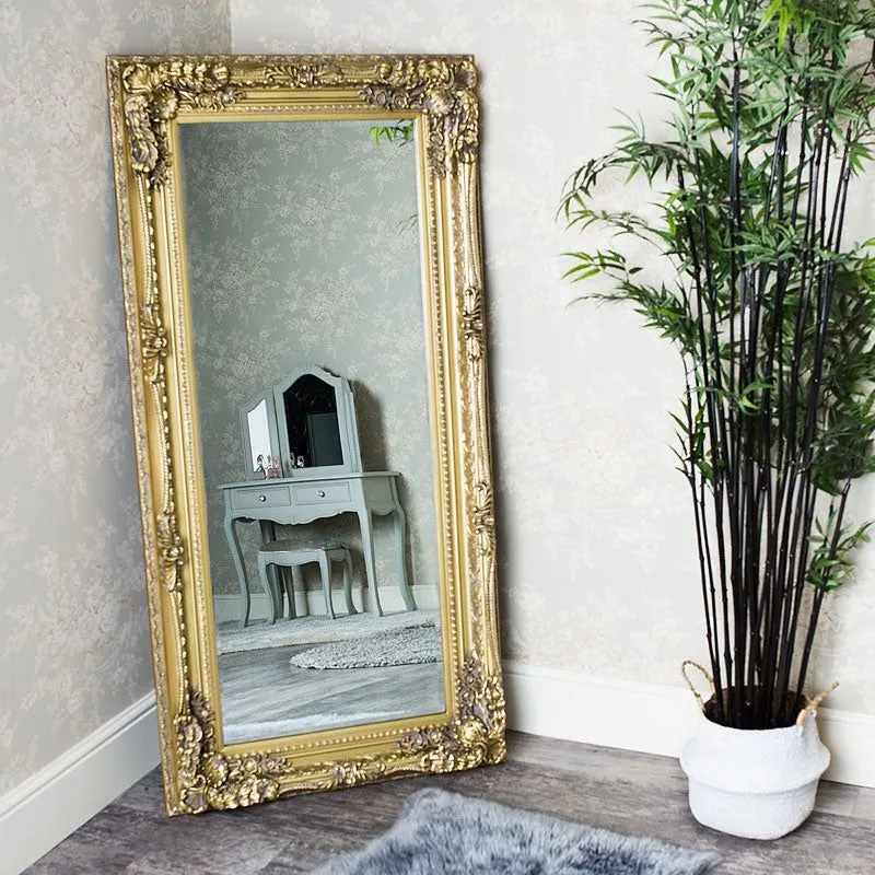 Melody Maison Large Ornate Gold Wall / Leaner Mirror - 78cm X 158cm in Metallic Gold 6