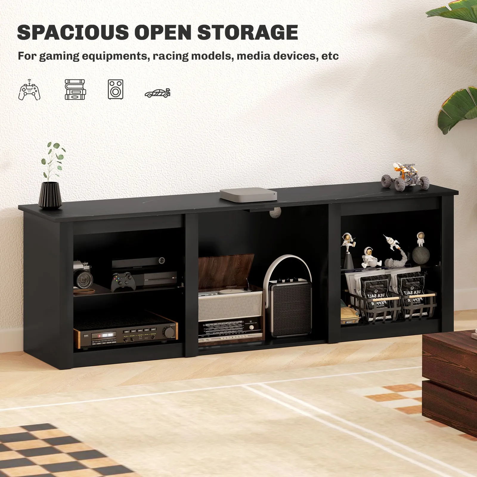 HOMCOM 160cm TV Unit w/ LED Lights for 70" TV Modern TV Stand Cabinet Black 5