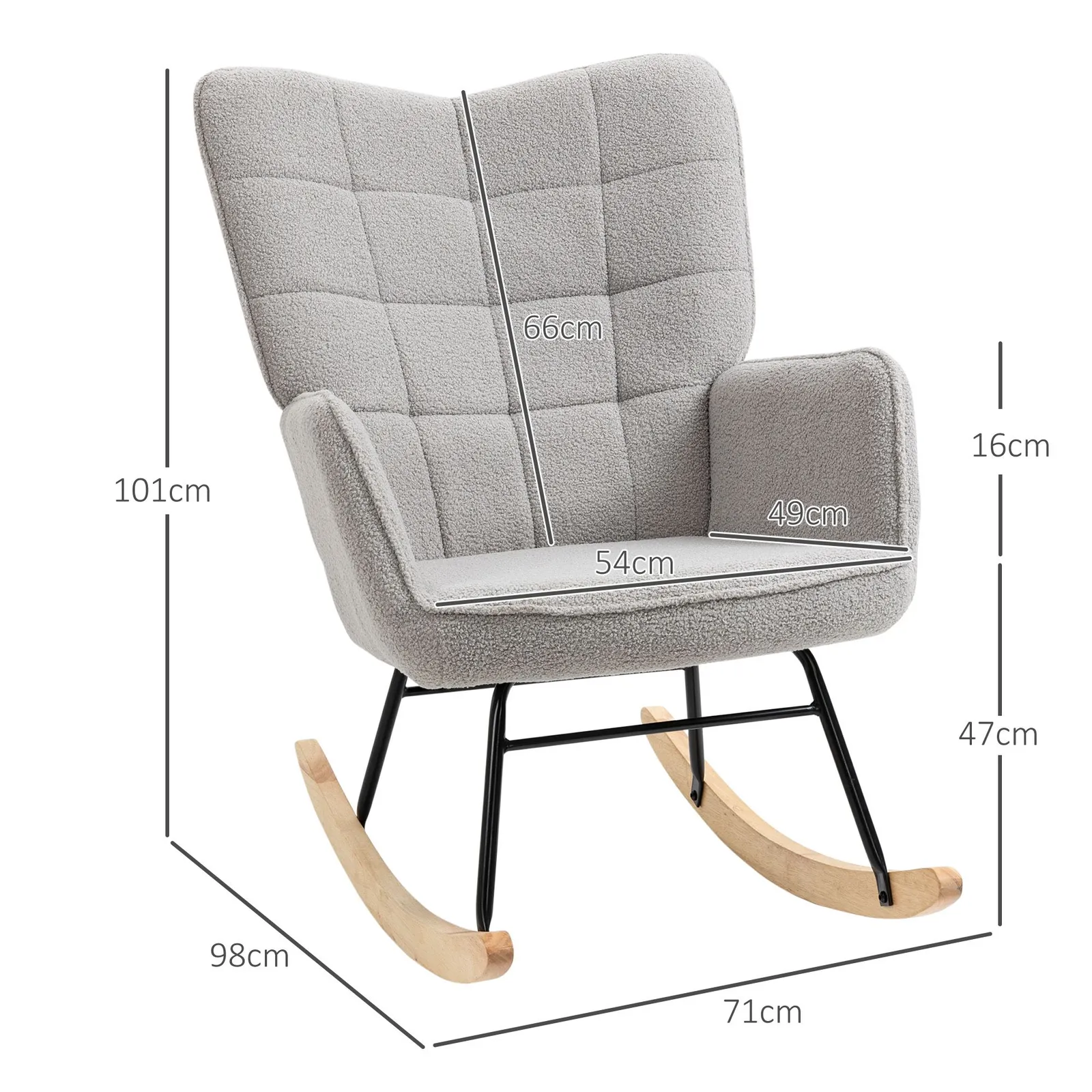 HOMCOM Wingback Rocking Chair for Nursing w/ Steel Frame Light Grey 3