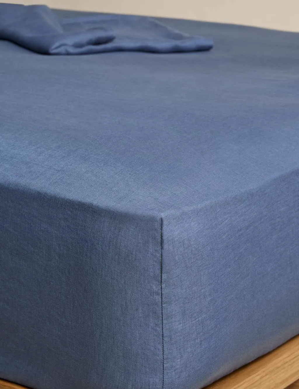 M&S Pure Linen Deep Fitted Sheet Slate Blue