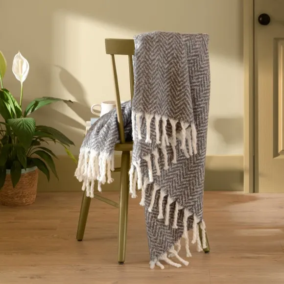 Furn Tweedie Brushed Herringbone Throw Charcoal 130 X 180Cm, Grey