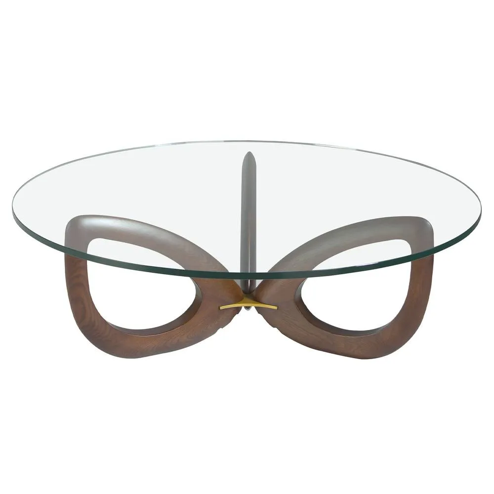 Angel Cerda Round Glass Coffee Table with Walnut Legs in Dark Brown 2