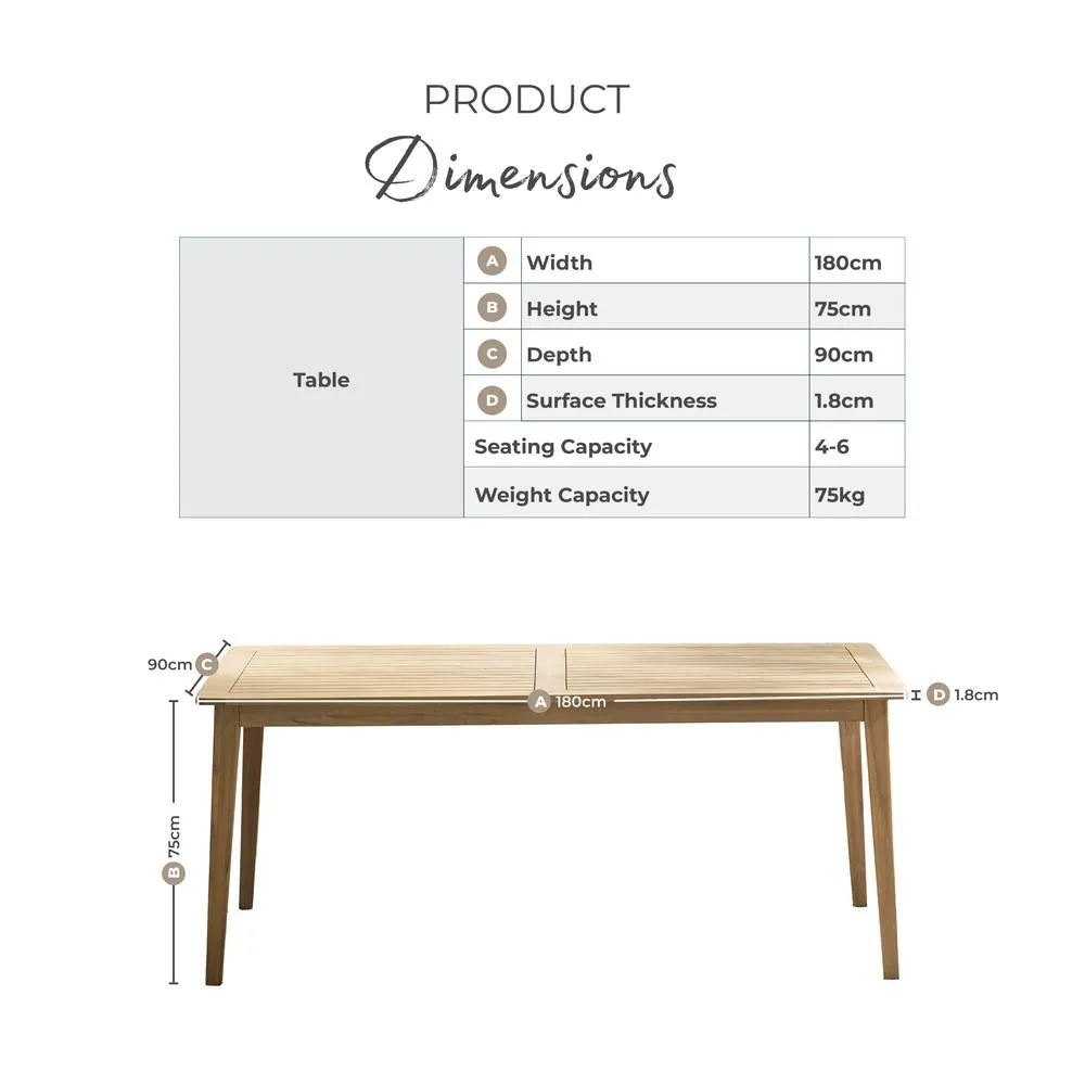 FurnitureboxUK Asa 6 Seat Rectangular Solid Wood Outdoor Dining Table in Light Brown 4