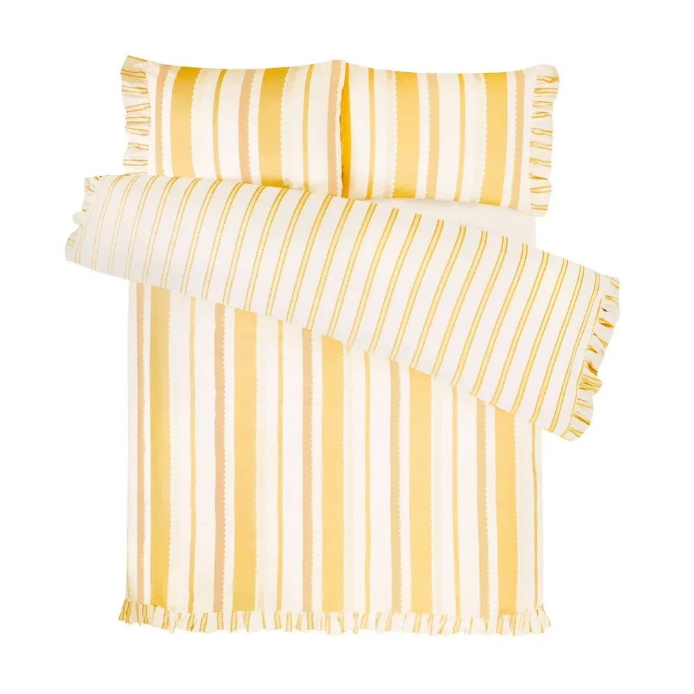 Rapport Home Maya Stripe Polycotton Reversible Duvet Cover Set with Pillowcase in Yellow 3