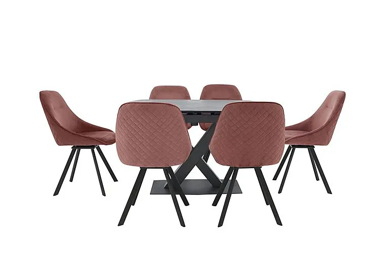 Arctic Extending Dining Table with Graphite Top and 6 Swivel Chairs - Pink