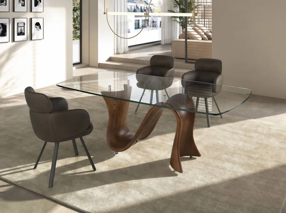 Angel Cerda Angel Cerdá 1197 Oval Barrel Dining Table, Tempered Glass Top with Walnut Legs 3
