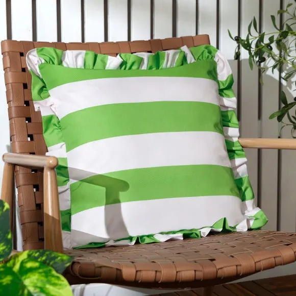 Palm Royal Stripe Ruffle Outdoor Square Cushion