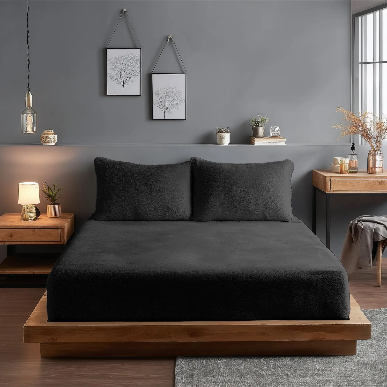 Snug City Teddy Fitted Sheet 30cm Extra Deep Soft Cuddly Soft Touch Bedding in Charcoal