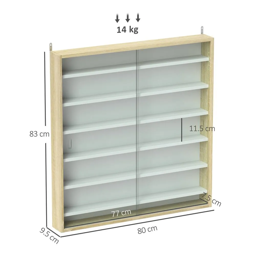 HOMCOM 7-Tier Wall Display Cabinet w/ Adjustable Shelves Glass Doors in Light Brown 3