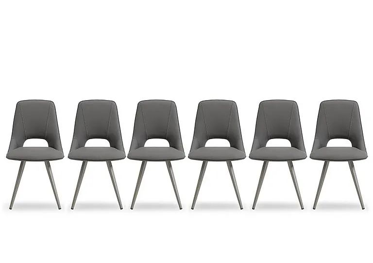 Matera Set of 6 Faux Leather Dining Chairs with Taupe Legs - Anthracite