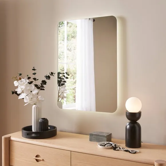 Curved Corner Rectangle Light Up Wall Mirror