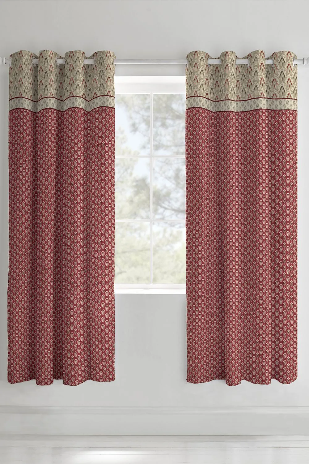Catherine Lansfield 'Kashmir' Paisley Lined Eyelet Curtains in Nude