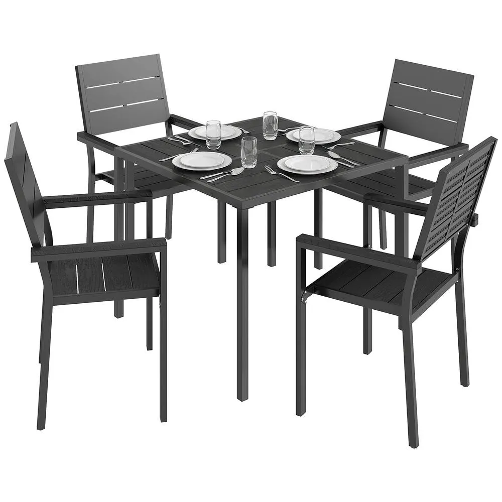 OUTSUNNY 5 Pieces Garden Dining Set, Outdoor Furniture with HDPE Table in Black 2