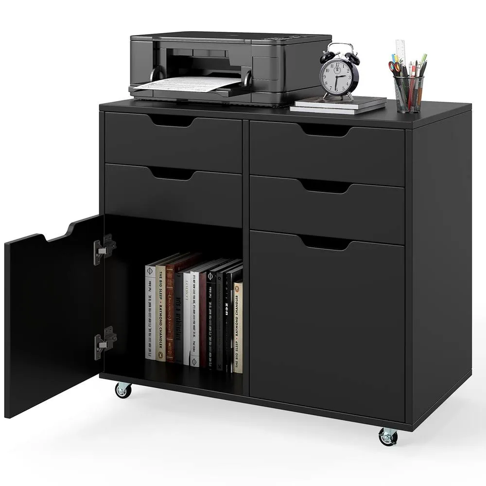 Costway 4 Drawer Dresser Chest Mobile Storage Cabinet w/Universal Wheels in Black 3