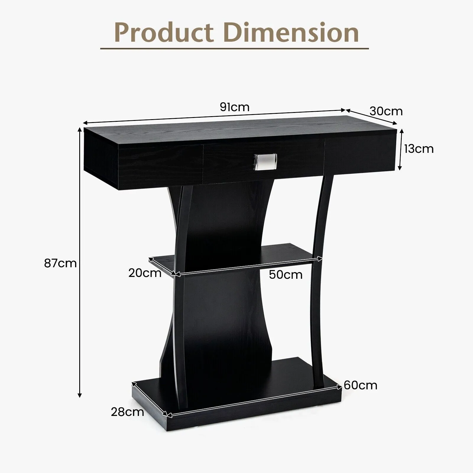 Costway T-Shaped Industrial Console Table Narrow Sofa Side Table Entryway Display Shlves in Black 2