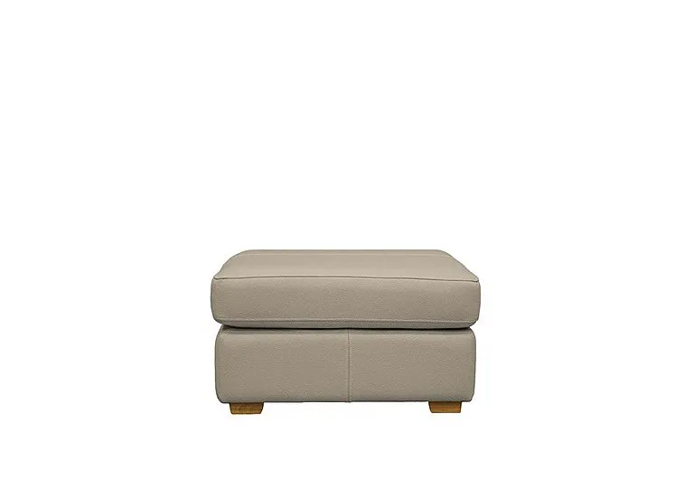 Seattle Leather Footstool with Wooden Feet - Oxford Mushroom