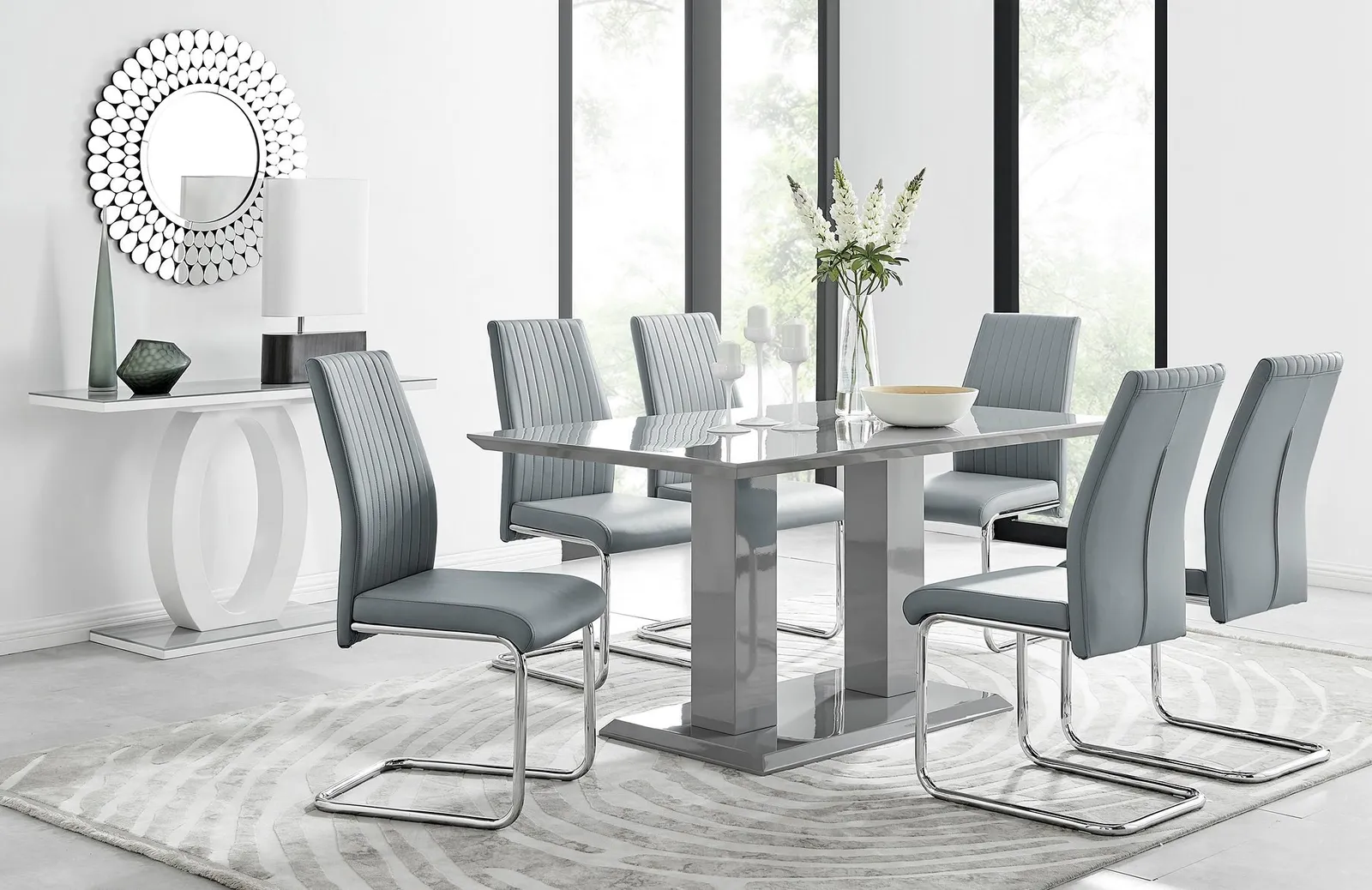 FurnitureboxUK Imperia Grey Modern High Gloss Dining Table & 6 Lorenzo Dining Chairs Set 1
