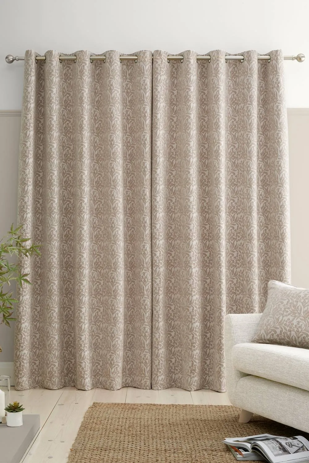 Bianca 'Chenille Leaves' Lined Eyelet Curtains in Natural 2