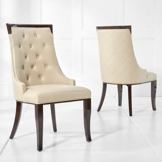 Tulip Dining Chair In Cream PU Dark High Gloss Legs In A Pair