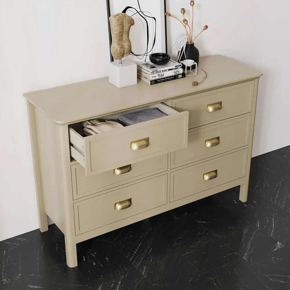 Melody Maison Large 6 Drawer Chest Of Drawers - Lawrence Taupe Range in Beige 2