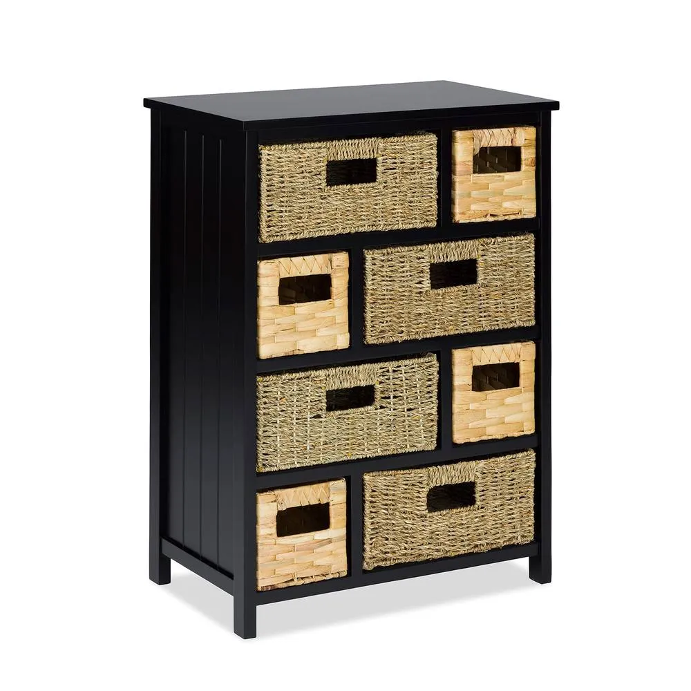Statement Furniture Tetbury 8 Drawer Storage Unit Black with Hyacinth & Seagrass Baskets