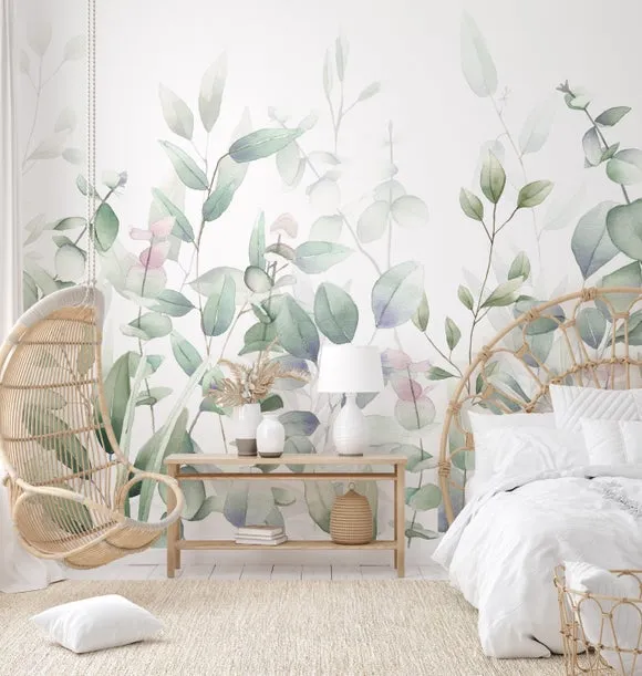 Watercolour Leaves Wall Mural 2