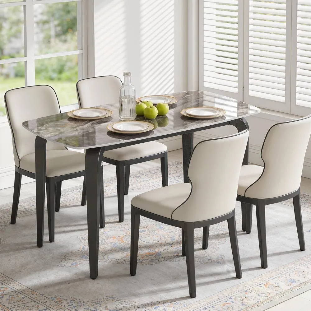 HOMCOM Dining Table for 4, Kitchen Table with Sintered Stone Tabletop in Brown