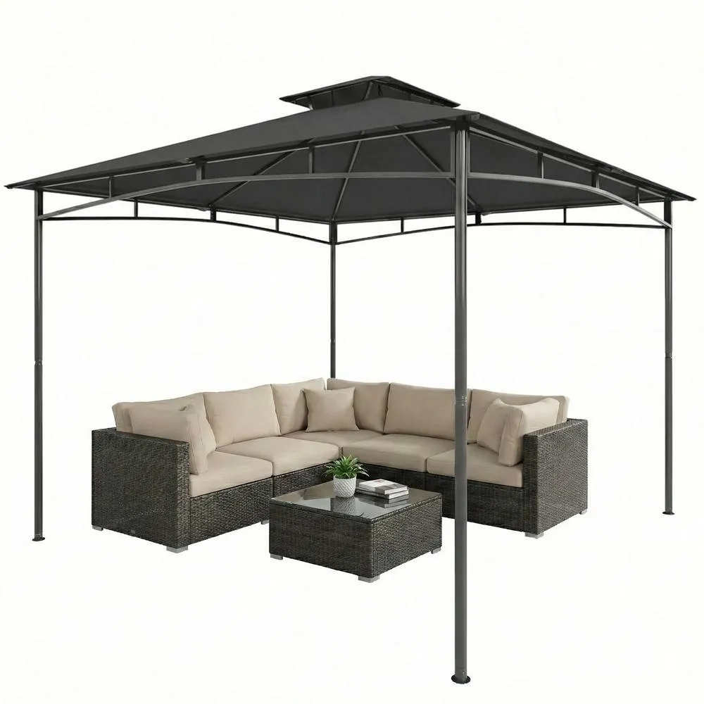 OUTSUNNY 3 x 3 m Gazebo, Outdoor Gazebo Canopy with 2-Tier Roof in Dark Grey 2