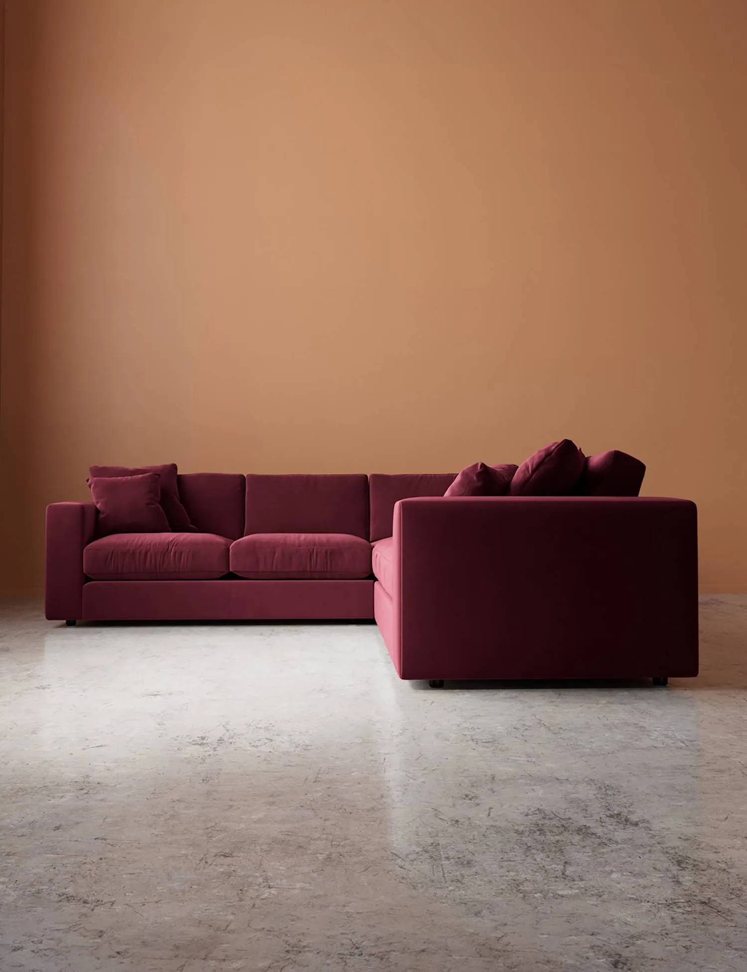 Swoon Easy Velvet Corner Sofa Burgundy