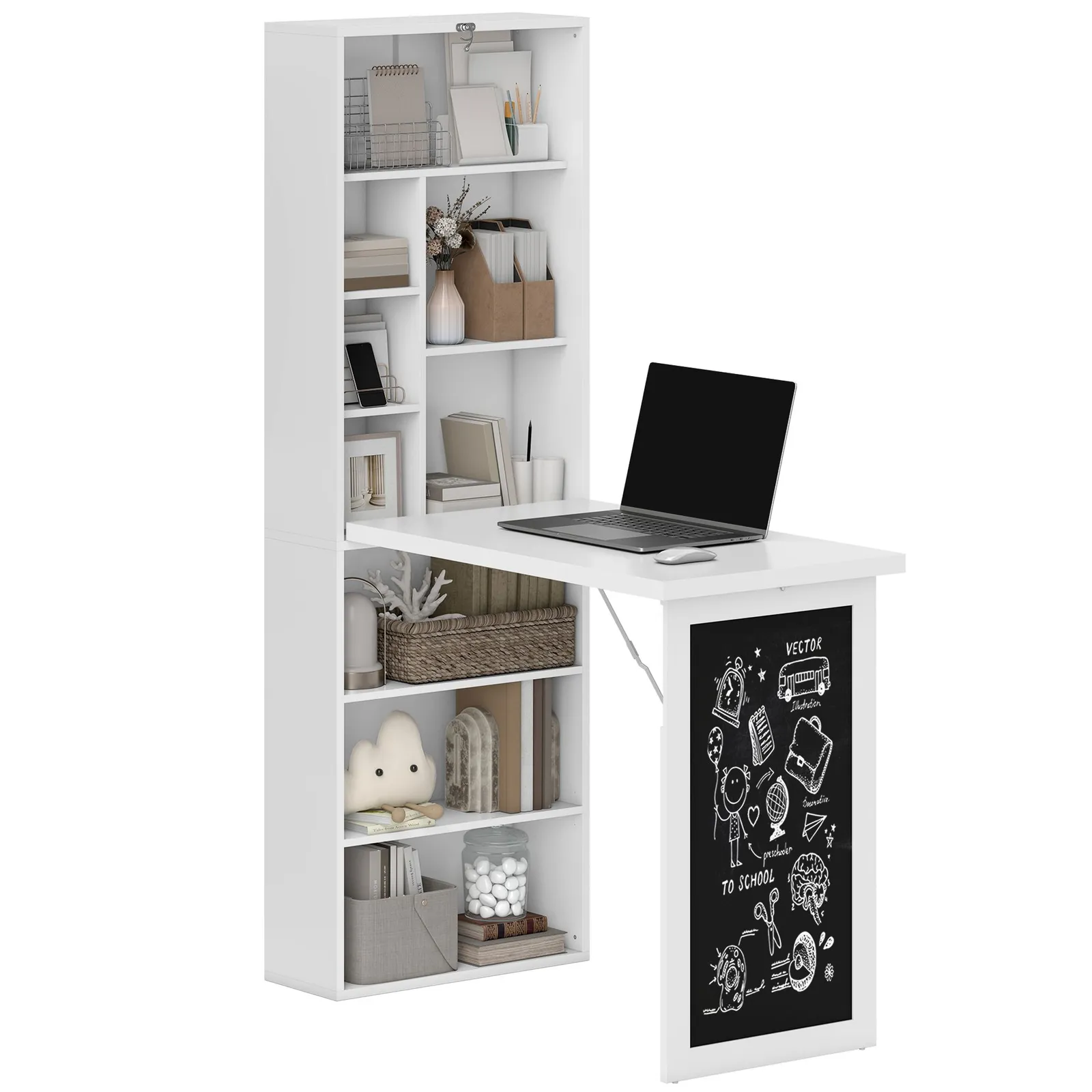 HOMCOM Convertible Desk with Blackboard Multi-function Computer Office in White 2