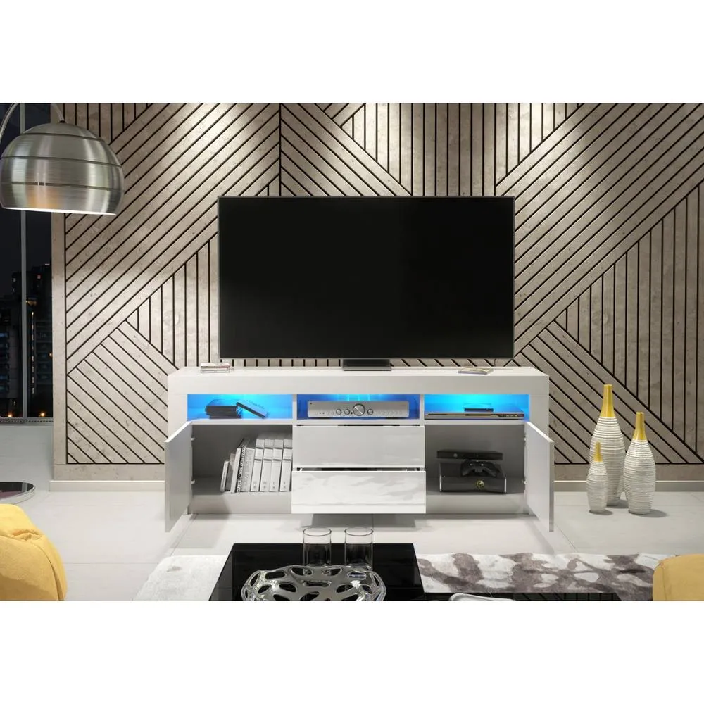 Creative Furniture Shine TV Unit 160cm - White with Gloss Doors & LED Lights 3
