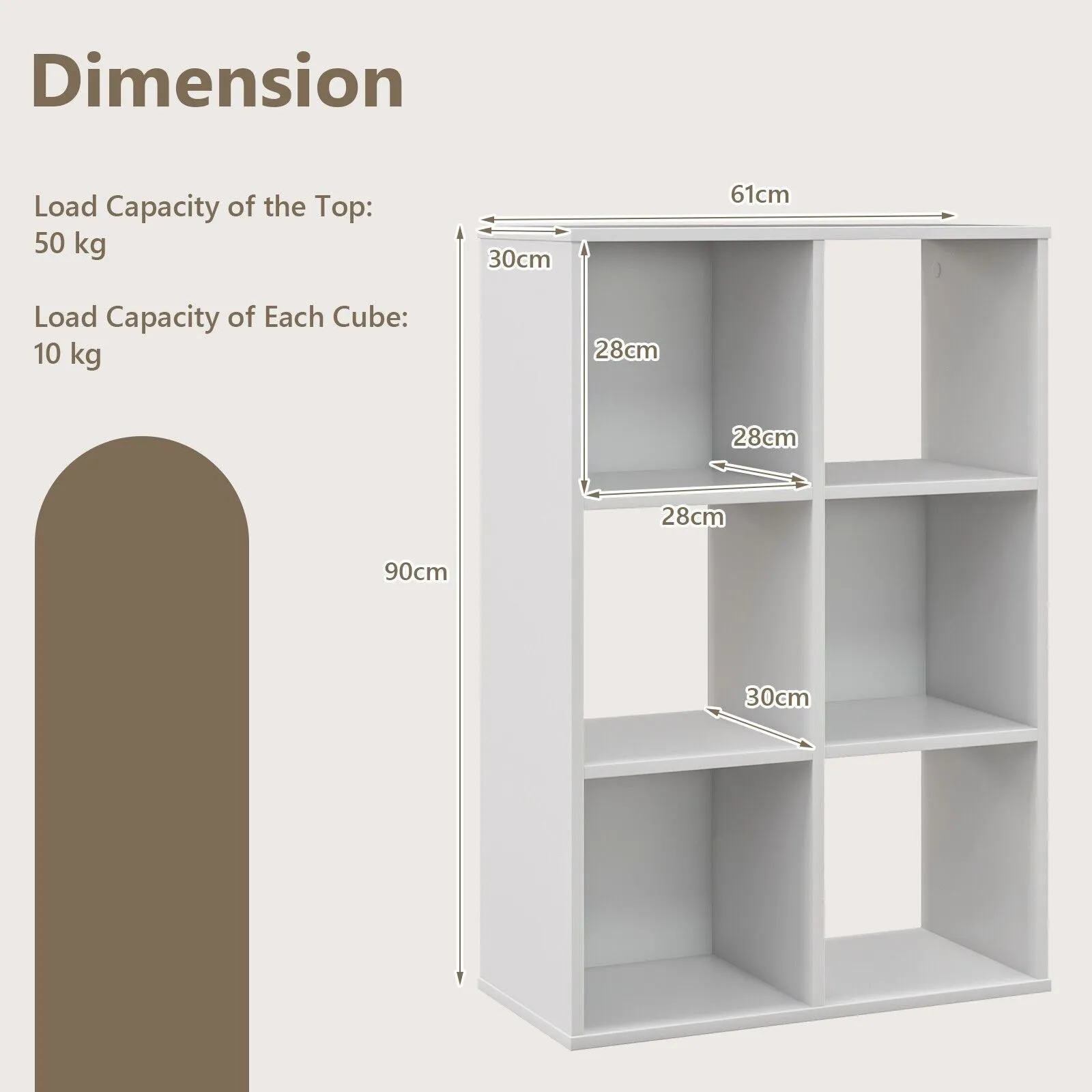 Costway 6Cube Bookshelf 4Tier Bookcase Floor Display Shelf Open Storage Organizer in White 2