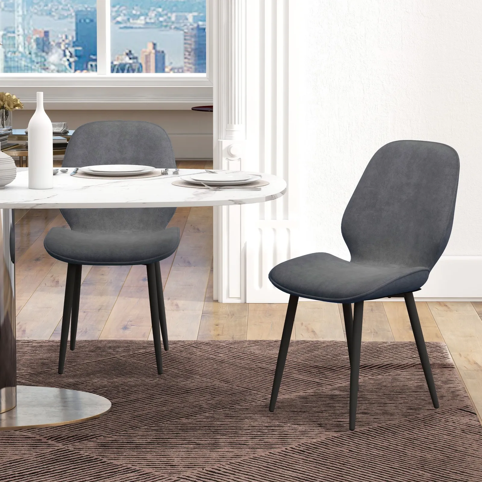 HOMCOM Dining Chairs Set of 2, Upholstered Kitchen Chairs with Metal Legs in Grey
