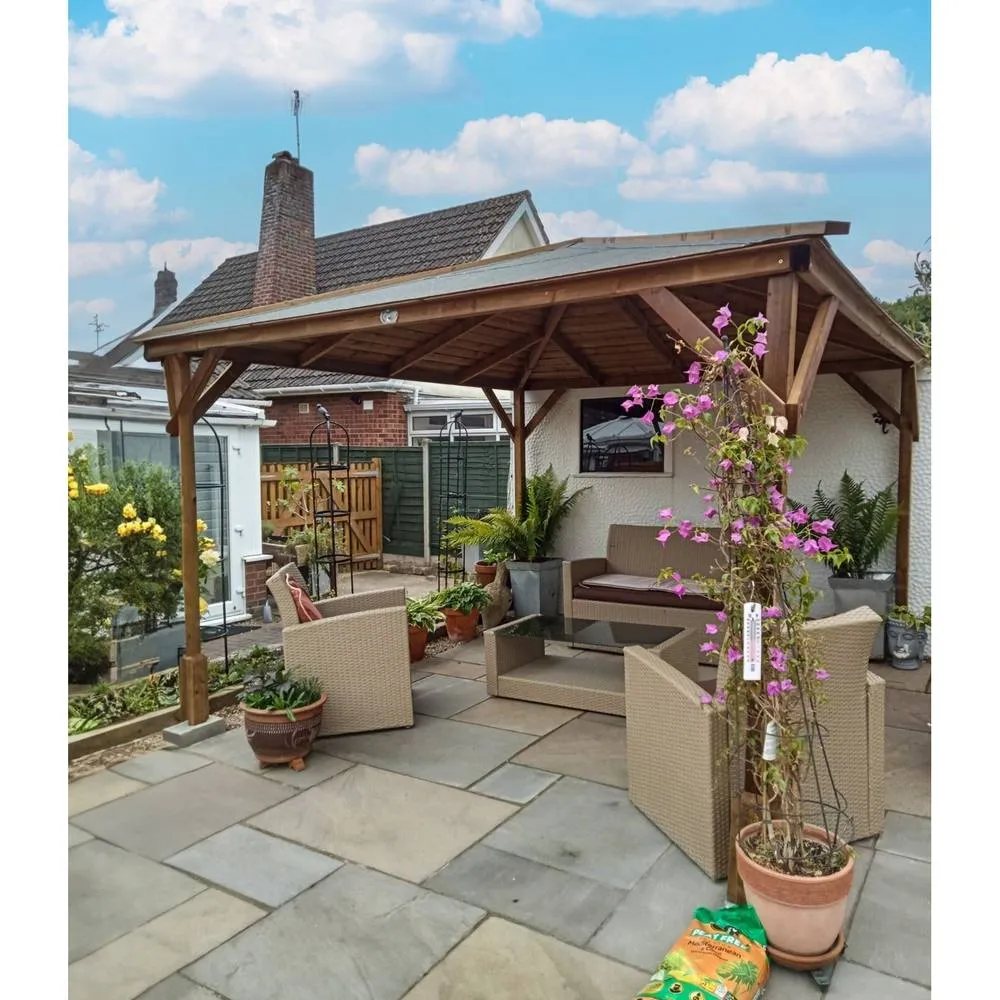 Dunster House Wooden Gazebo 3x3m Heavy Duty Pressure Treated Superfelt Utopia 300 in Brown 5