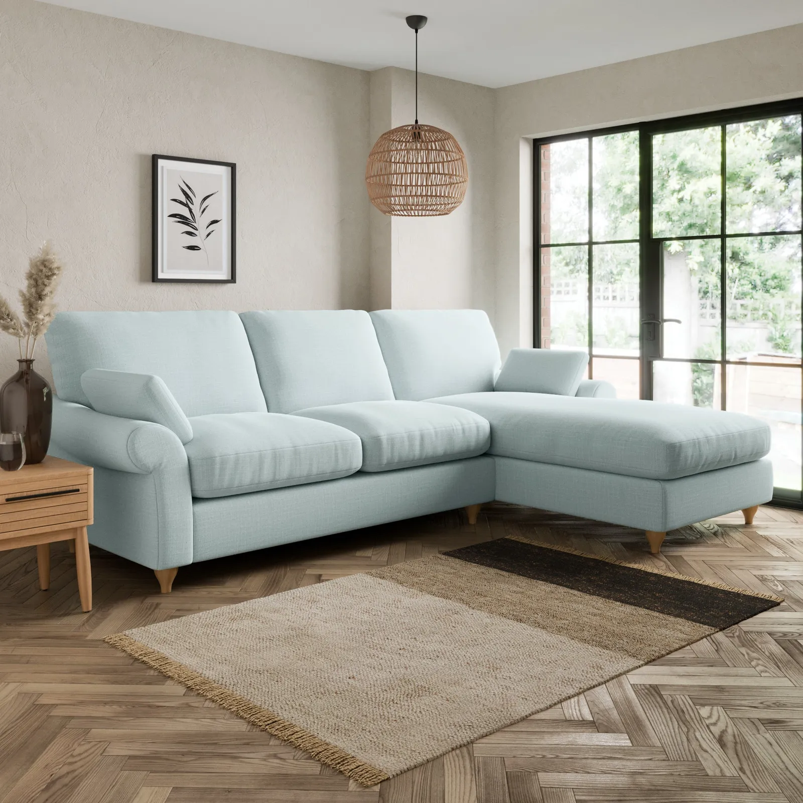 Salisbury Slub Cotton Blend Right Hand Corner Sofa Light Blue